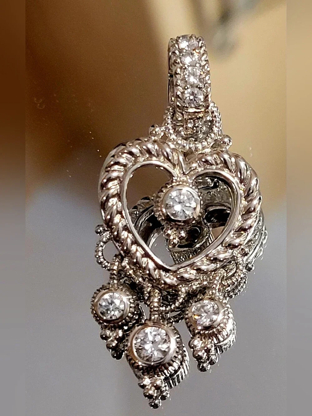 Judith Ripka, Rare Find,  Signature Textured Sterling Silver Heart-themed CZ 18